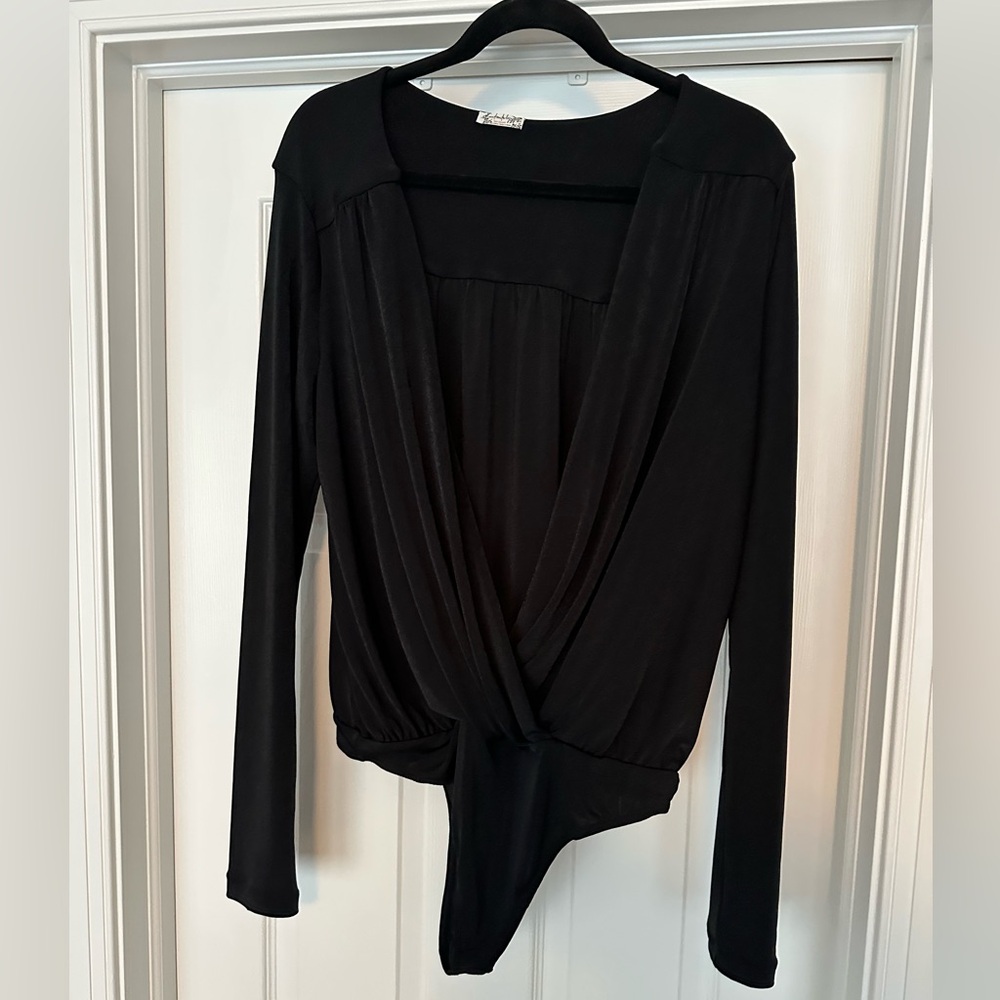 Free People Black Long Sleeve Bodysuit